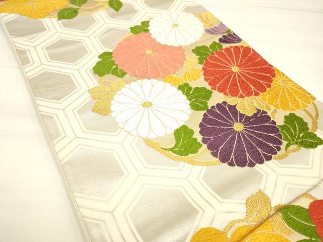 平和屋着物◎六通柄袋帯 唐織 亀甲花丸文 八重菊 正絹 逸品 DAAM0632bc