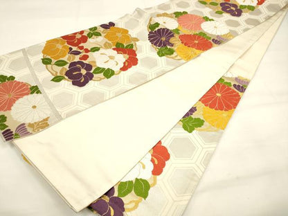 平和屋着物◎六通柄袋帯 唐織 亀甲花丸文 八重菊 正絹 逸品 DAAM0632bc