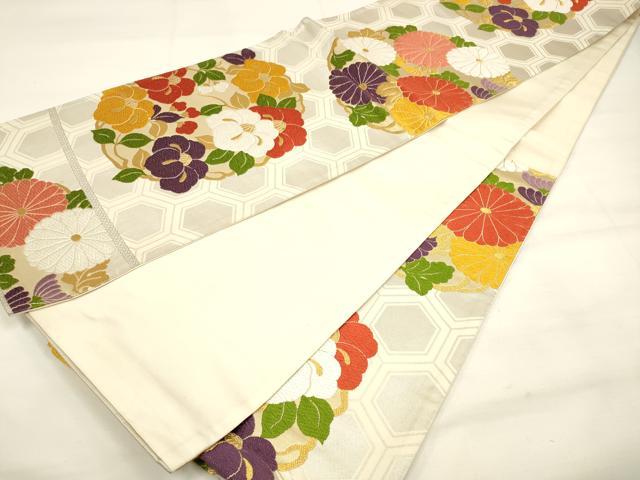 平和屋着物◎六通柄袋帯 唐織 亀甲花丸文 八重菊 正絹 逸品 DAAM0632bc