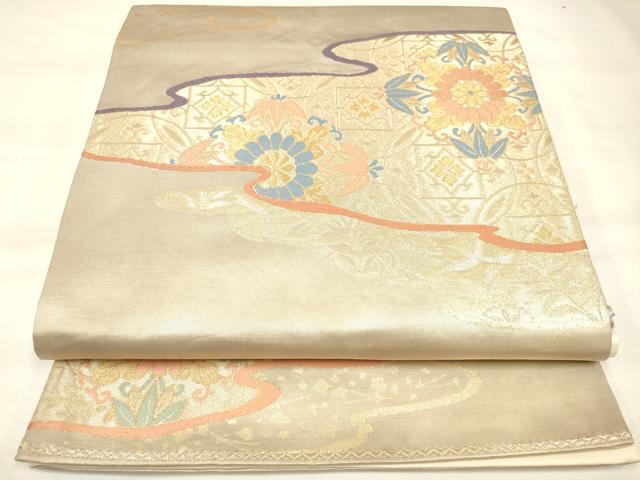 平和屋着物◎六通柄袋帯 霞取り吉祥花文 金糸 正絹 逸品 DAAM0634bc