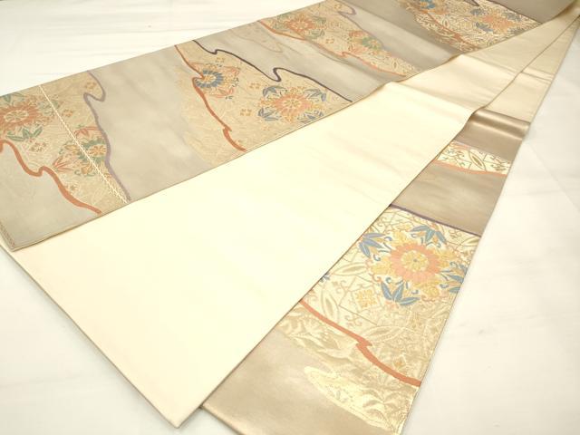 平和屋着物◎六通柄袋帯 霞取り吉祥花文 金糸 正絹 逸品 DAAM0634bc