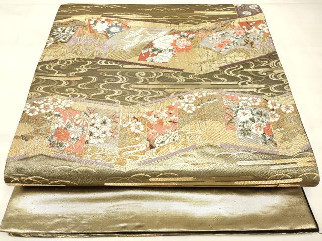 平和屋着物◎六通柄袋帯 唐織 屏風草花文 金糸 正絹 逸品 DAAM0636bc