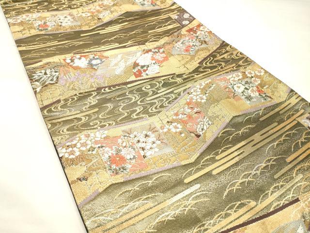 平和屋着物◎六通柄袋帯 唐織 屏風草花文 金糸 正絹 逸品 DAAM0636bc