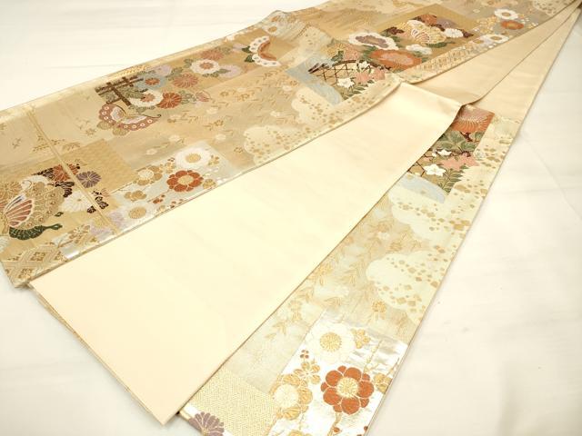 平和屋着物◎六通柄袋帯 唐織 蒔絵 短冊花蝶文 金銀糸 正絹 逸品 DAAM0645bc