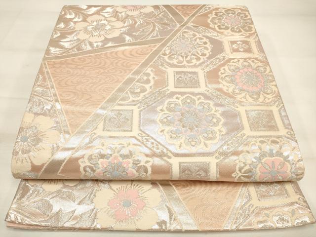平和屋着物◎六通柄袋帯 蜀江花文 銀糸 正絹 逸品 DAAM0653bc