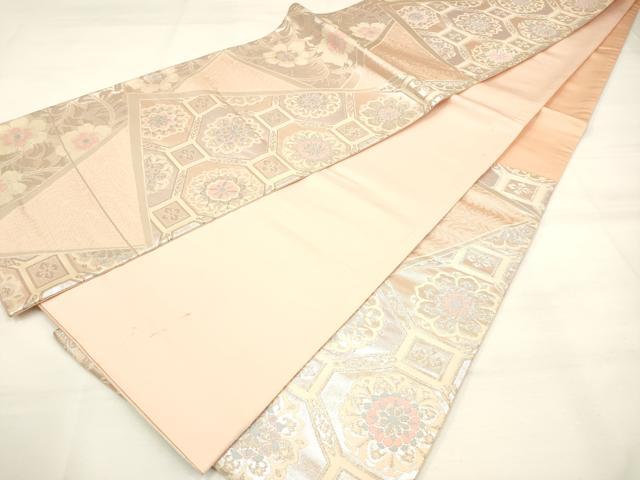 平和屋着物◎六通柄袋帯 蜀江花文 銀糸 正絹 逸品 DAAM0653bc