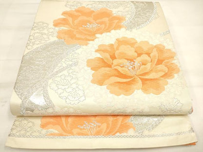 平和屋着物◎六通柄袋帯 唐織 草花文 銀糸 正絹 逸品 DAAM0737bc