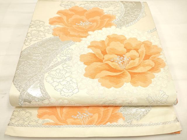平和屋着物◎六通柄袋帯 唐織 草花文 銀糸 正絹 逸品 DAAM0737bc