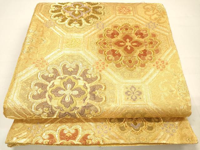 平和屋着物◎六通柄袋帯 蜀江花文 金糸 正絹 逸品 DAAM0818bc