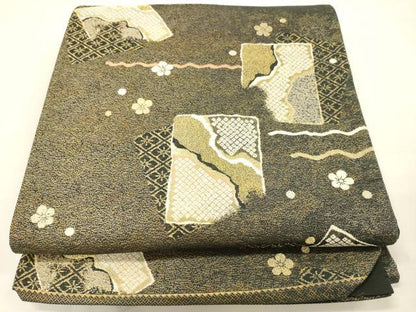 平和屋着物◎六通柄袋帯 色紙鹿の子花文 金糸 正絹 逸品 DAAM0819bc
