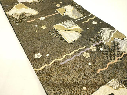 平和屋着物◎六通柄袋帯 色紙鹿の子花文 金糸 正絹 逸品 DAAM0819bc