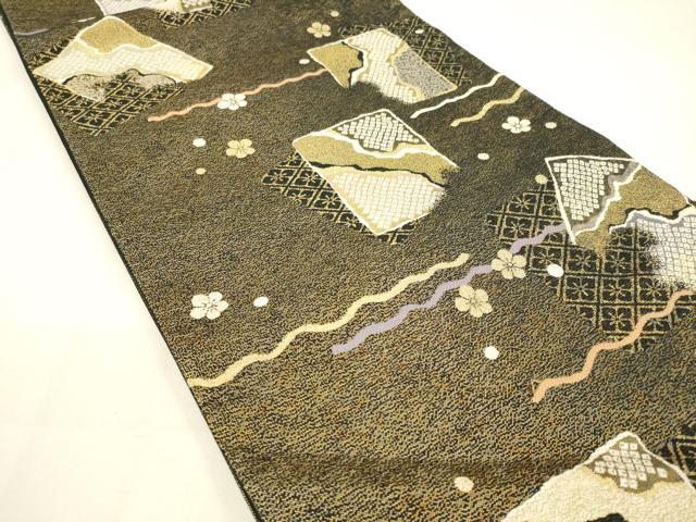 平和屋着物◎六通柄袋帯 色紙鹿の子花文 金糸 正絹 逸品 DAAM0819bc