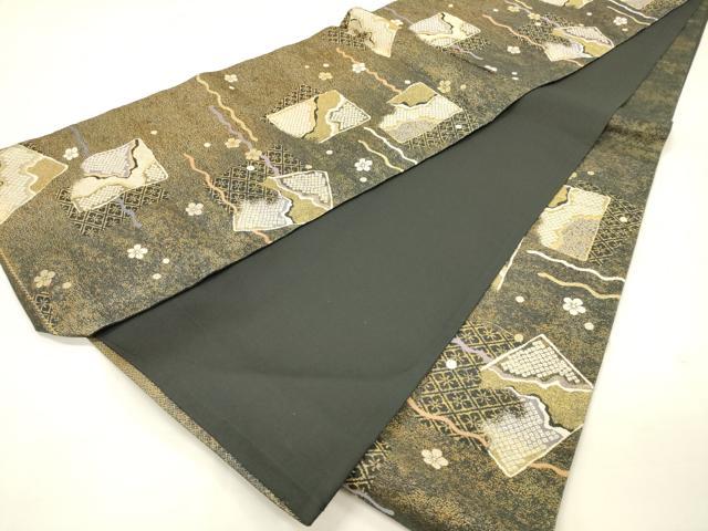 平和屋着物◎六通柄袋帯 色紙鹿の子花文 金糸 正絹 逸品 DAAM0819bc