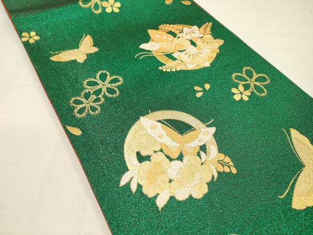 平和屋着物◎六通柄袋帯 唐織 鳳凰誰が袖花蝶文 金