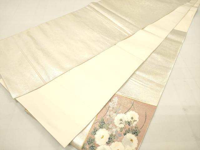 平和屋着物◎六通太鼓柄袋帯 刺繍 色紙飛鶴花文 金銀糸 正絹 逸品 DAAM0831bc
