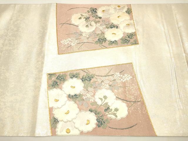 平和屋着物◎六通太鼓柄袋帯 刺繍 色紙飛鶴花文 金銀糸 正絹 逸品 DAAM0831bc