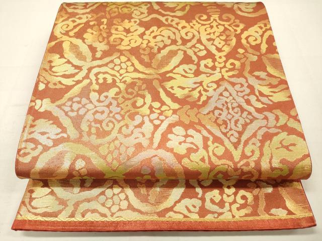 平和屋着物◎六通柄袋帯 葡萄花唐草文 金糸 正絹 逸品 DAAM0837bc