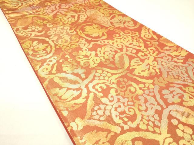 平和屋着物◎六通柄袋帯 葡萄花唐草文 金糸 正絹 逸品 DAAM0837bc
