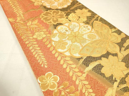 平和屋着物◎佐賀錦 六通柄袋帯 花蝶文 金糸 正絹 逸品 DAAM0842bc