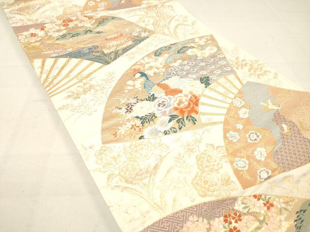 袋帯 正絹 金糸 唐織 扇に花 六通T-5081 袋帯 正絹 金糸 唐織 扇に花 六通T-5081 着物・浴衣