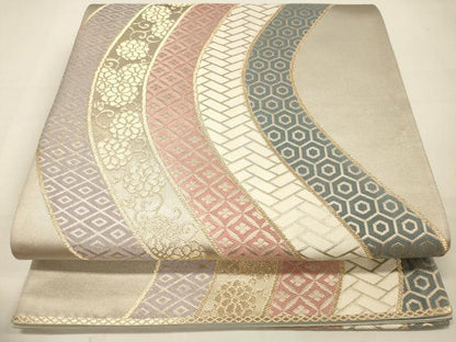 平和屋着物◎六通柄袋帯 吉祥花文 金糸 正絹 逸品 DAAM0853bc