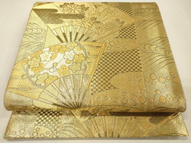 平和屋着物◎佐賀錦 六通柄袋帯 扇面吉祥花文 金糸 正絹 逸品 DAAM0867bc