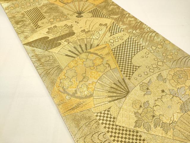 平和屋着物◎佐賀錦 六通柄袋帯 扇面吉祥花文 金糸 正絹 逸品 DAAM0867bc
