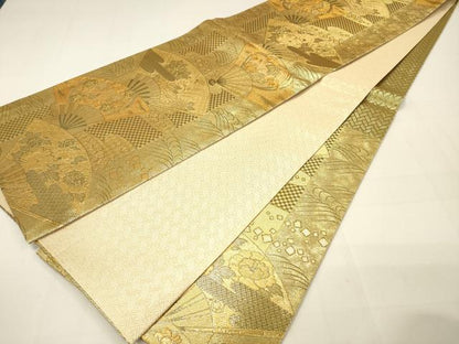 平和屋着物◎佐賀錦 六通柄袋帯 扇面吉祥花文 金糸 正絹 逸品 DAAM0867bc