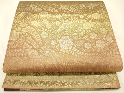 平和屋着物◎両面 全通柄袋帯 草花文 金糸 正絹 逸品 DAAM0934bc