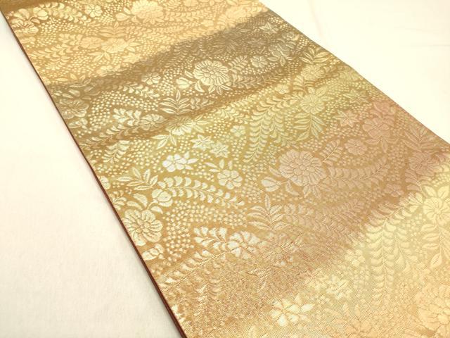 平和屋着物◎両面 全通柄袋帯 草花文 金糸 正絹 逸品 DAAM0934bc