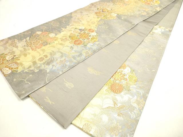 平和屋着物◎六通柄袋帯 裂取鏡裏文 銀糸 正絹 逸品 AAAD9068Ajz