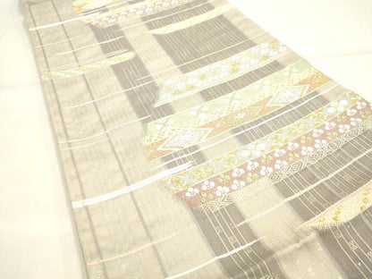 平和屋着物■六通柄袋帯 横段吉祥花文 金銀糸 正絹 逸品 DAAM2896tw