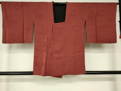 平和屋着物■道行コート リバーシブル 風景地紋 朱・緋色 正絹 逸品 DAAM9627cm