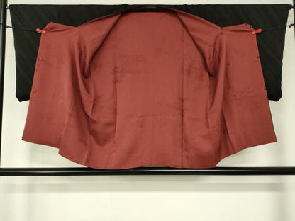平和屋着物■道行コート リバーシブル 風景地紋 朱・緋色 正絹 逸品 DAAM9627cm