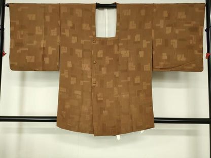 平和屋着物■道行コート 地紋起こし 幾何学文様 胡桃色 正絹 逸品 DAAM9664cm