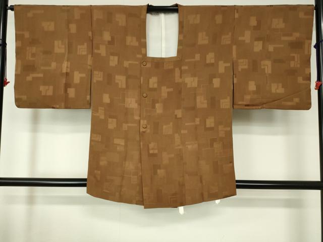 平和屋着物■道行コート 地紋起こし 幾何学文様 胡桃色 正絹 逸品 DAAM9664cm