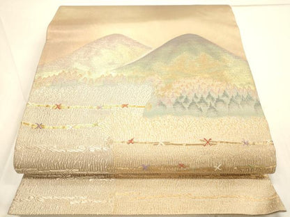 平和屋着物■太鼓柄袋帯　風景文　金糸　銀座おゝぎ屋扱い　正絹　逸品　DAAN0015op