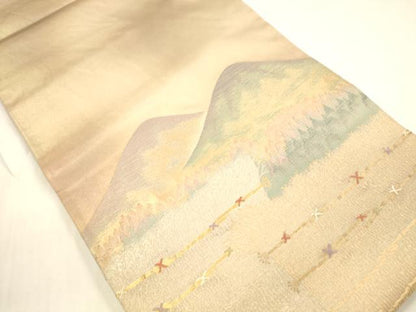 平和屋着物■太鼓柄袋帯　風景文　金糸　銀座おゝぎ屋扱い　正絹　逸品　DAAN0015op