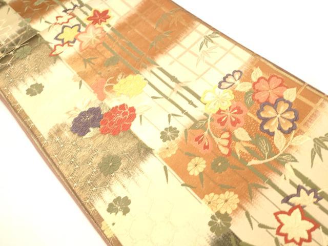 平和屋着物■六通柄袋帯 唐織 笹竹文 金糸 正絹 逸品 DAAN0024op