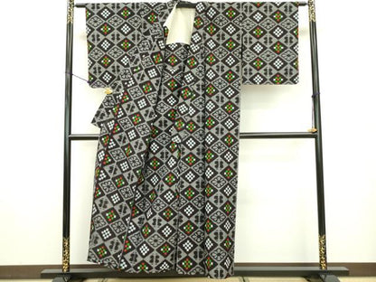 平和屋着物●久留米絣 単衣 花菱文 綿 逸品 DAAN2144fe