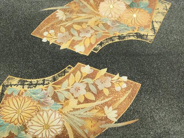 A24 未使用　袋帯　刺繍　華文　大太鼓　正絹 袋帯 美品 逸品 華文 向かい鳥 刺繍 金糸 茶緑色 お太鼓柄 正絹 中古