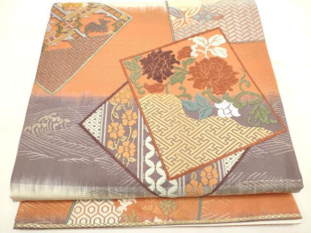 平和屋着物◎六通柄袋帯 唐織 名物裂色紙文 金糸 正絹 逸品 DAAN5001cd