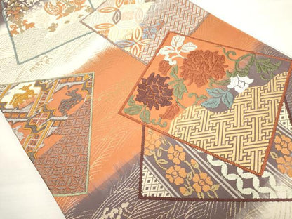 平和屋着物◎六通柄袋帯 唐織 名物裂色紙文 金糸 正絹 逸品 DAAN5001cd