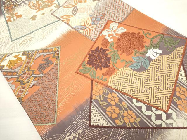 平和屋着物◎六通柄袋帯 唐織 名物裂色紙文 金糸 正絹 逸品 DAAN5001cd