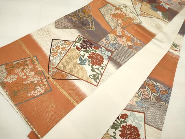 平和屋着物◎六通柄袋帯 唐織 名物裂色紙文 金糸 正絹 逸品 DAAN5001cd