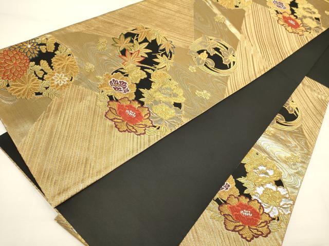 平和屋着物◎六通柄袋帯 唐織 流水草花丸文 金糸 正絹 逸品