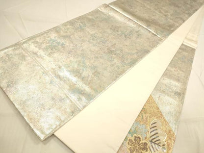 平和屋着物■太鼓柄袋帯 螺鈿箔 花鳥松文 金彩 引箔 正絹 逸品 DAAN7675op
