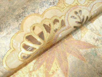 平和屋着物■太鼓柄袋帯 螺鈿箔 花鳥松文 金彩 引箔 正絹 逸品 DAAN7675op