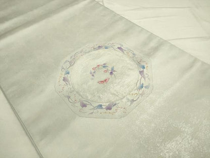 平和屋着物◎六通柄袋帯 刺繍 花絵皿文 銀糸 正絹 逸品 DAAN8017rt