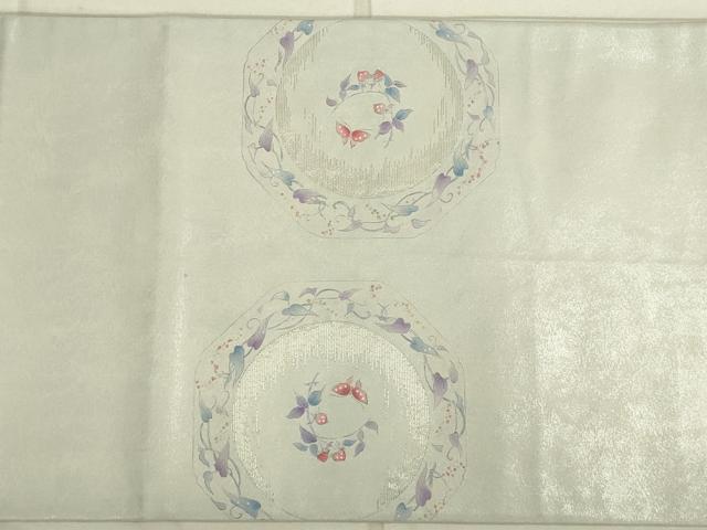 平和屋着物◎六通柄袋帯 刺繍 花絵皿文 銀糸 正絹 逸品 DAAN8017rt